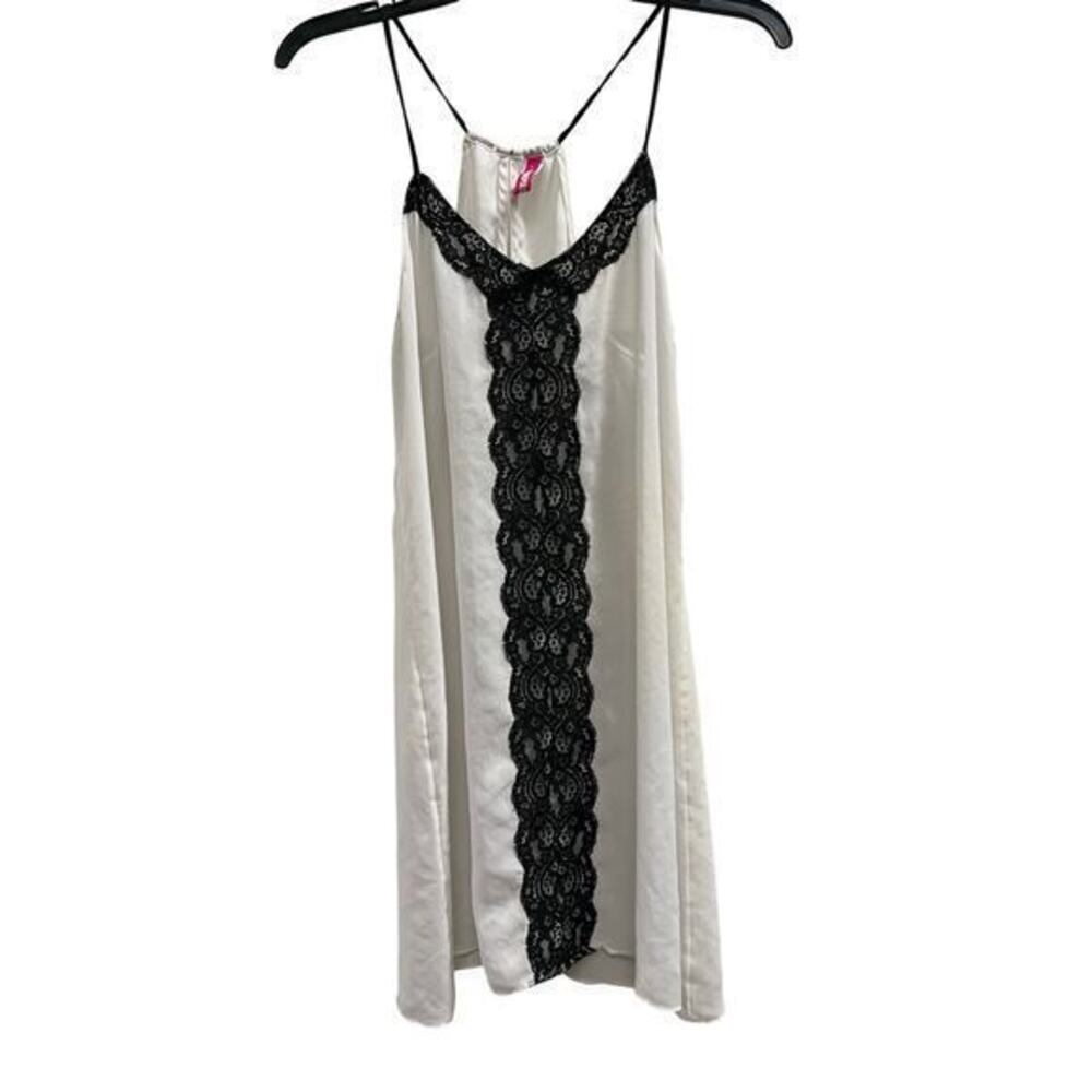 Vintage ivory sheer black lace negligée spaghetti strap Cosmopolitan SZ L